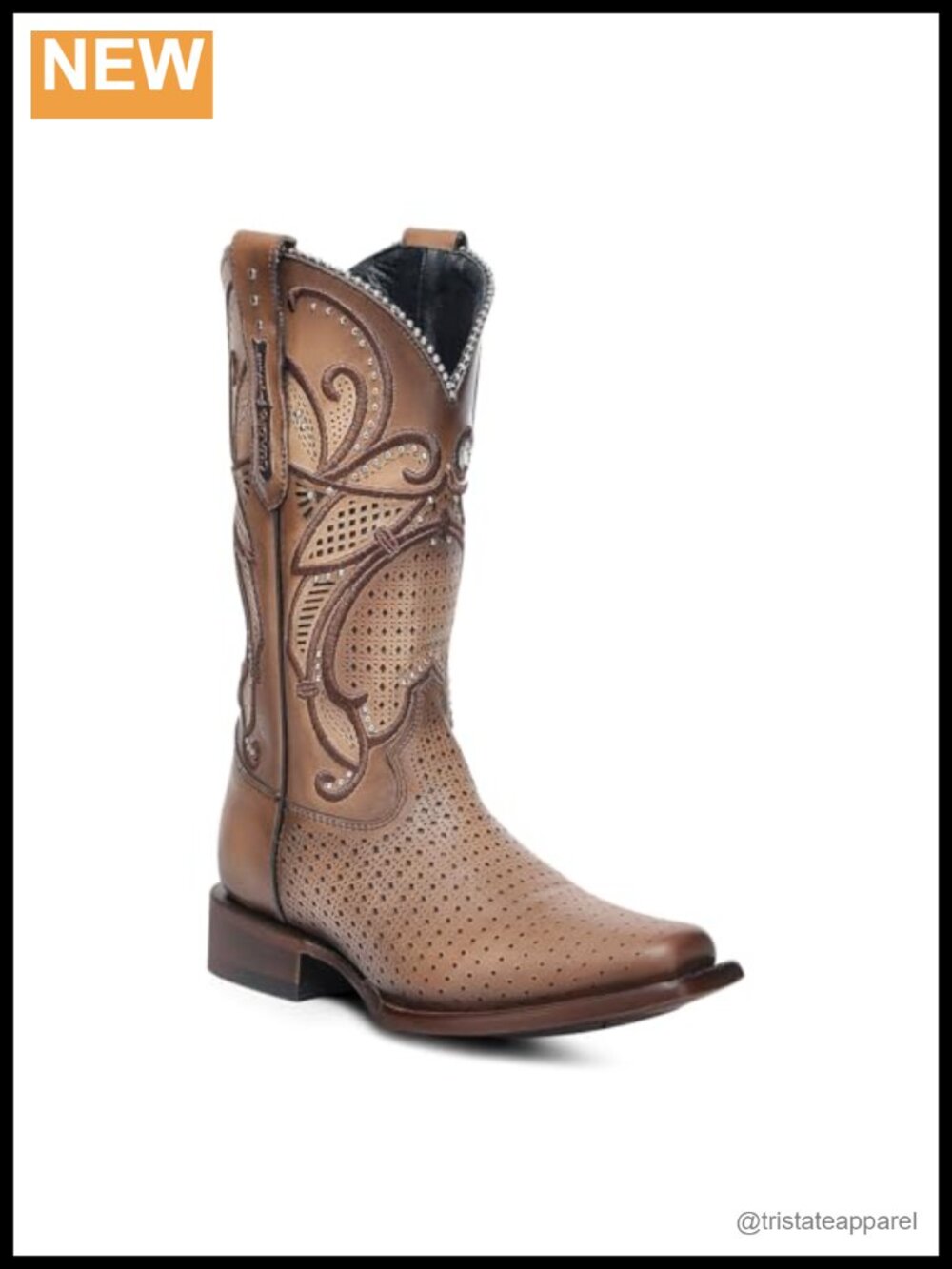 Women's Cowboy Mid-Calf Boots Leather Square Toe Embroidered